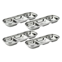 4Pcs 8x3.15x0.9In Divided Dipping Plates,Stainless Steel Sauce Dish Dipping Bowls,3 Compartment Appetizer Serving Tray for Seasoning