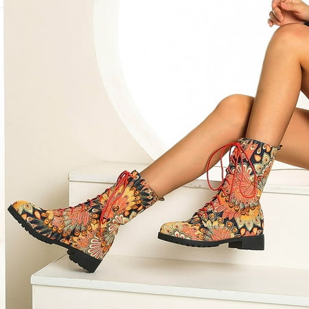

Big Clearance! Juebong Autumn And Winter Boots Low Heel Lace Round Toe Ladies Short Boots