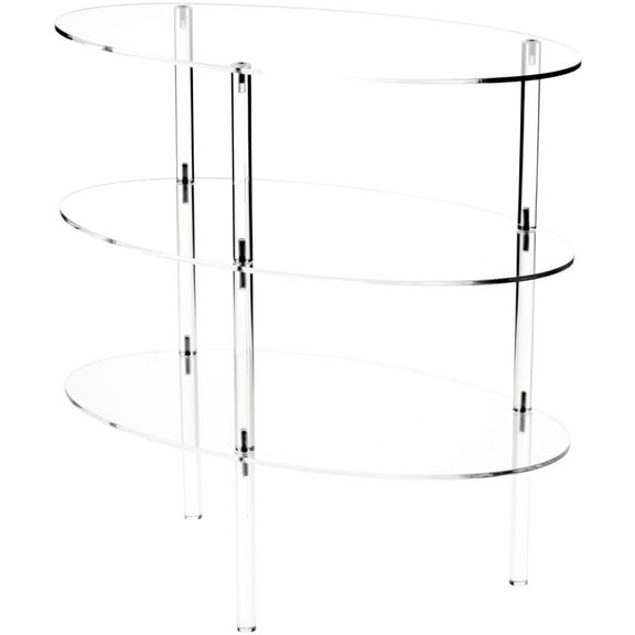 Plymor Clear Acrylic Oval Triple Shelf Display, 18" W x 10" D x 18.5" H