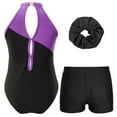 thumbnail image 3 of Sinleey Kids Girls Sleeveless Gymnastics Leotard Ballet Dance Athletic Unitard with Shorts Hair Band Purple&Black 12, 3 of 6