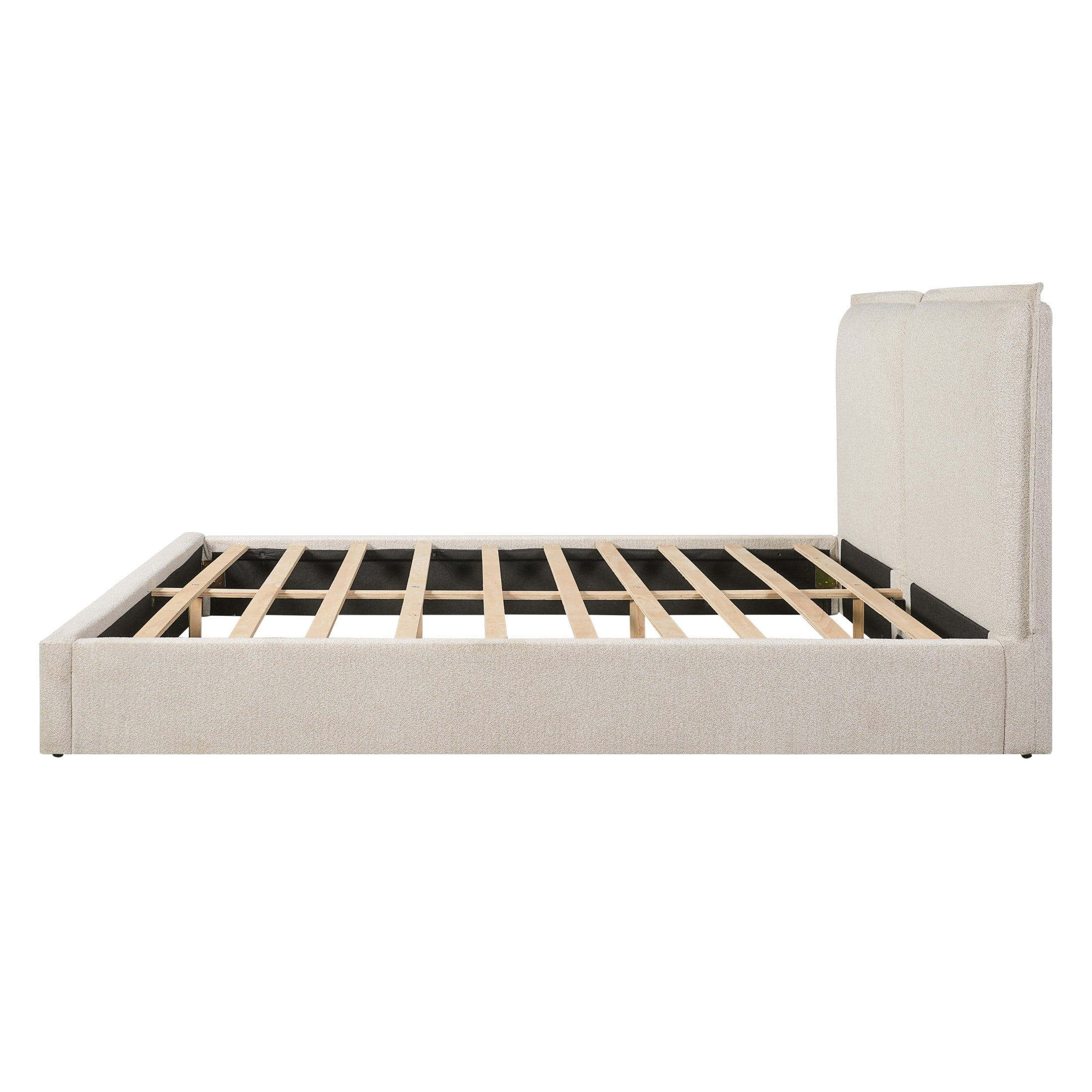Christopher Knight Home Queen Double Pillow Bed Frame, Boucle Headboard Platform Bed, Beige
