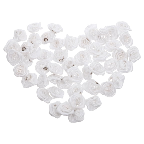 FRCOLOR 50 Pcs Ribbon Rosebuds Mini Hairpin Decor Fake Roses Flower White