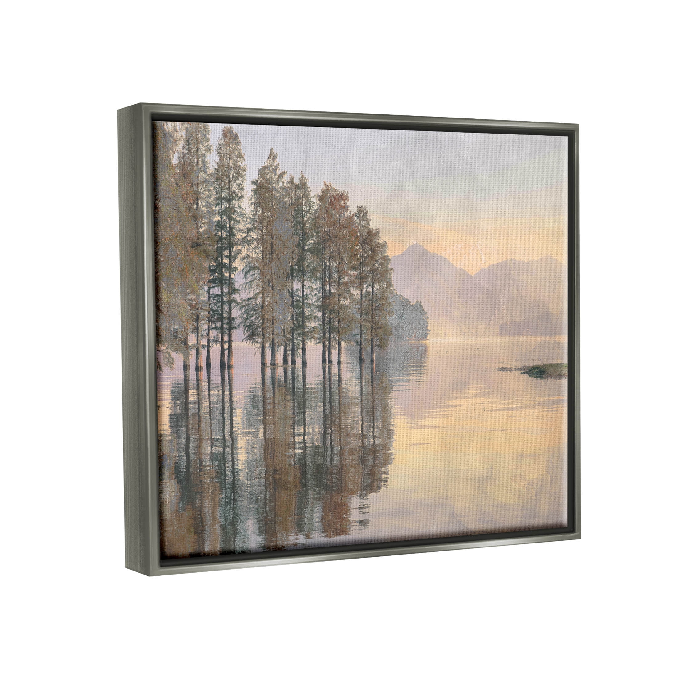 Woodland Lake Reflection Landscape Landscape Graphic Art Luster Gray Framed Art Print Wall Art