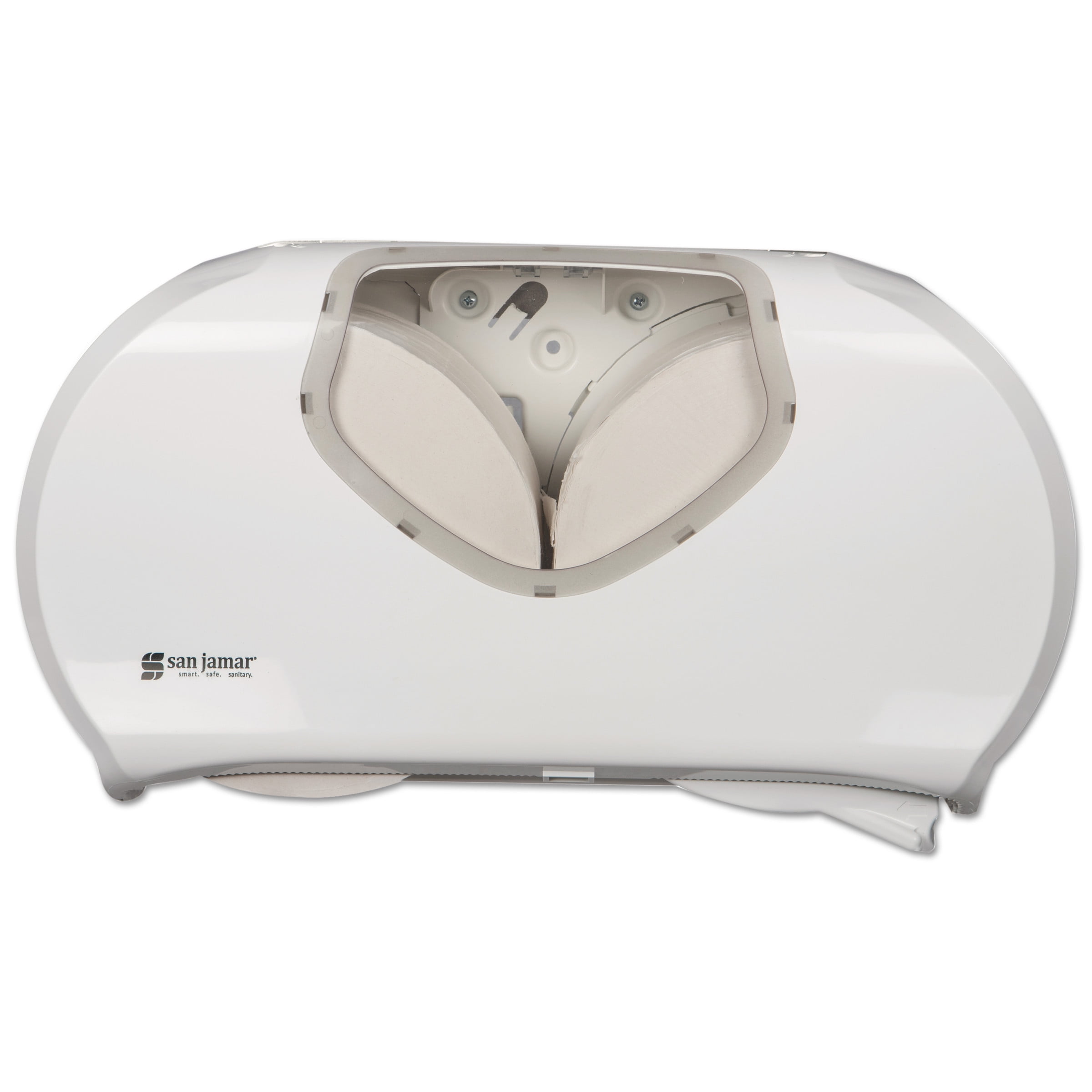 San Jamar Twin Jumbo Toilet Paper Dispenser, 19 1/4 x 6 x 12 1/4, White