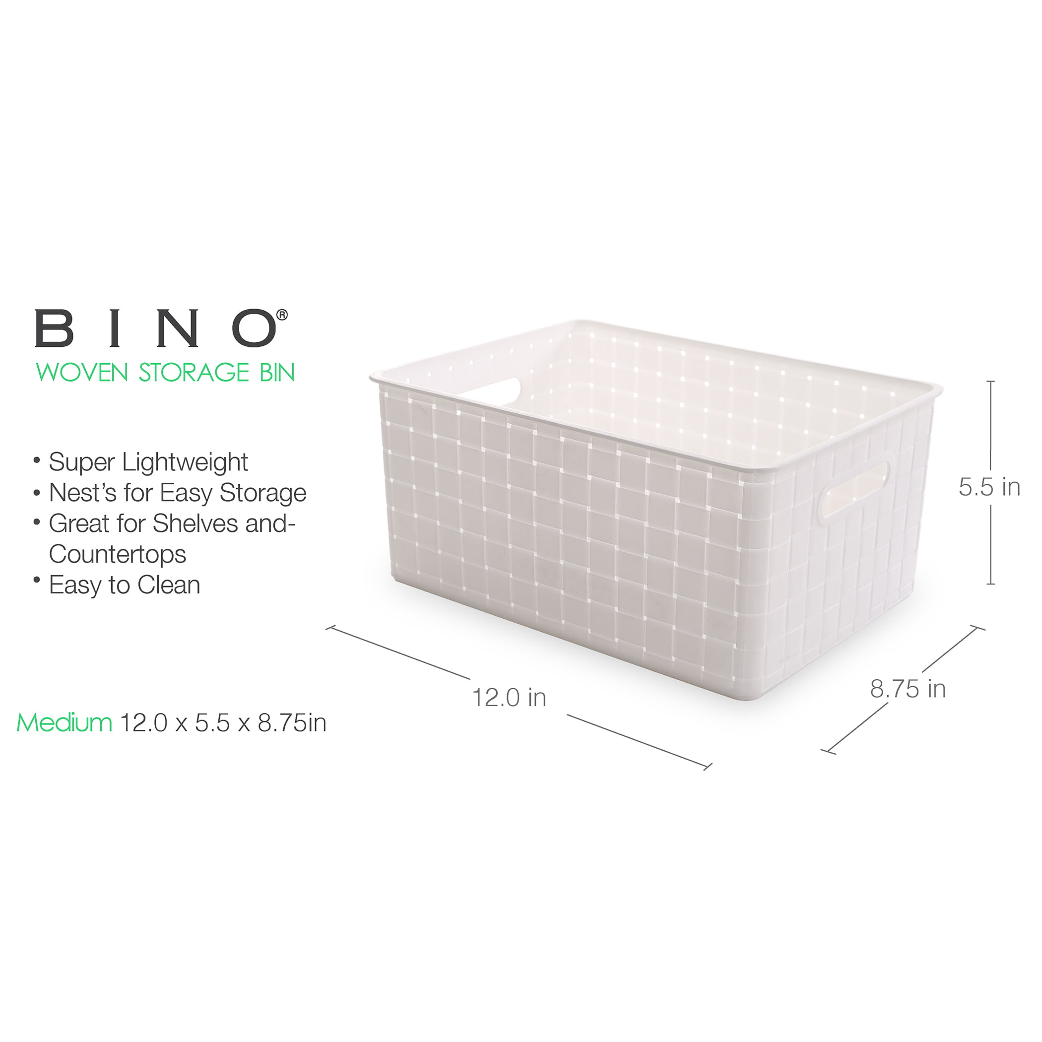 Plastic Storage Organizer Baskets (Set of 3) – White Rectangular