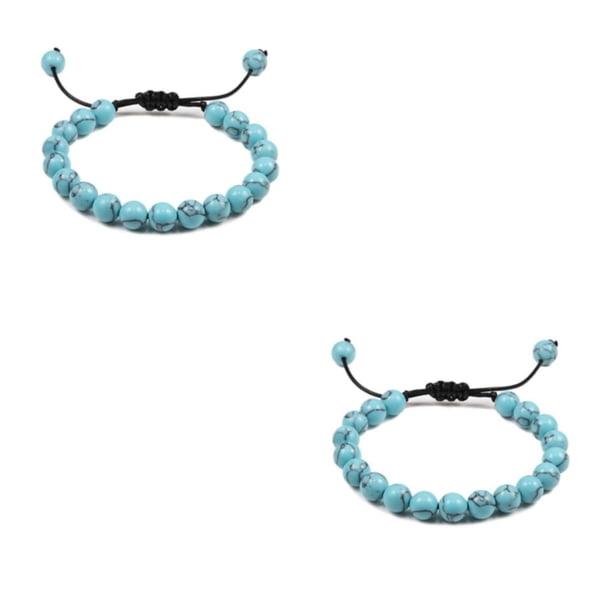Jumpingount cuentas de piedras preciosas naturales para mujeres y hombres regalo unisex 2Conjunto Línea negra minimalista + Línea negra+azul claro
