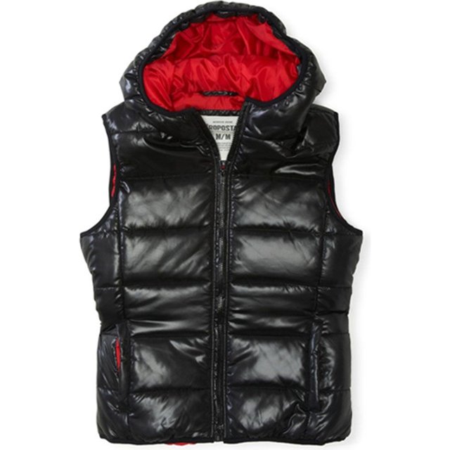 Chaleco acolchado Aeropostale con capucha y cremallera completa negro grande