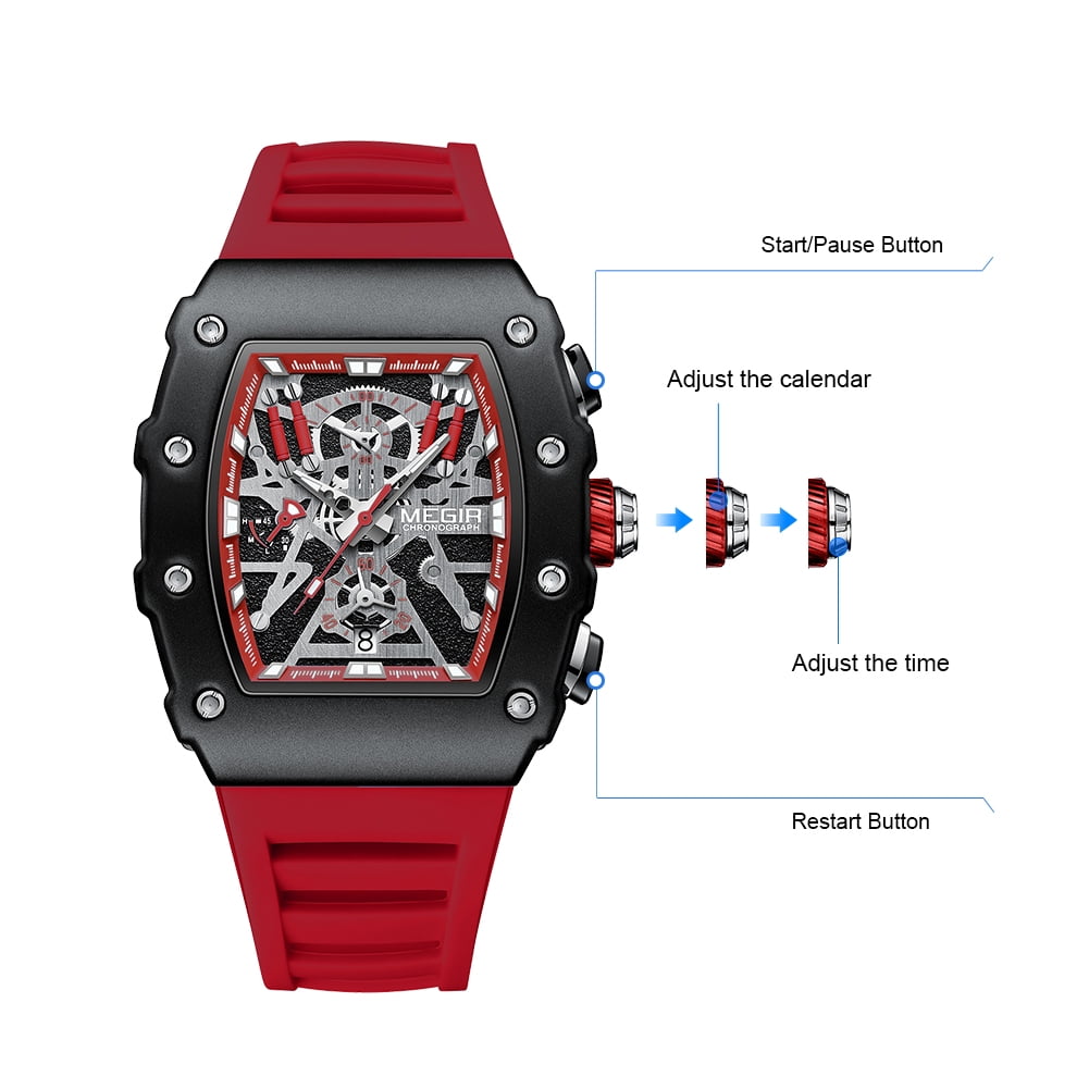 MEGIR Luxury Outdoor Sport Wristwatch for Men Silicone Strap Waterproof Calendar Watch Quartz Clock