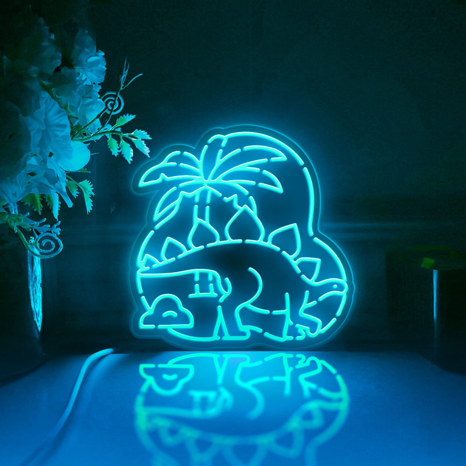 Dinosaur Led Light Box, Dimmable Neon-Like Light Signs USB Power for Wall Decor Bedroom Decoration, Color Flow Effect (WxH) 16"x16"