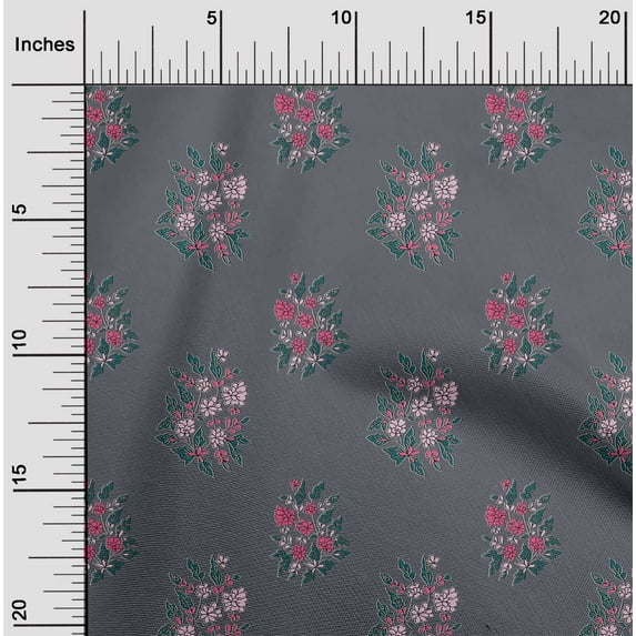 oneOone Cotton Cambric Fabric Leaves & Floral Block Print Fabric BTY 56 Inch Wide