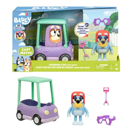 Bluey Chat Mates Grannies Car with Janet Press Her Nose and Hear 10 Of Her phrases From The Show Ages 3+
