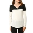 thumbnail image 3 of INSPIRE CHIC Women's Split V-Neck Long Sleeves Color Block Casual T-Shirt XL White Black, 3 of 7