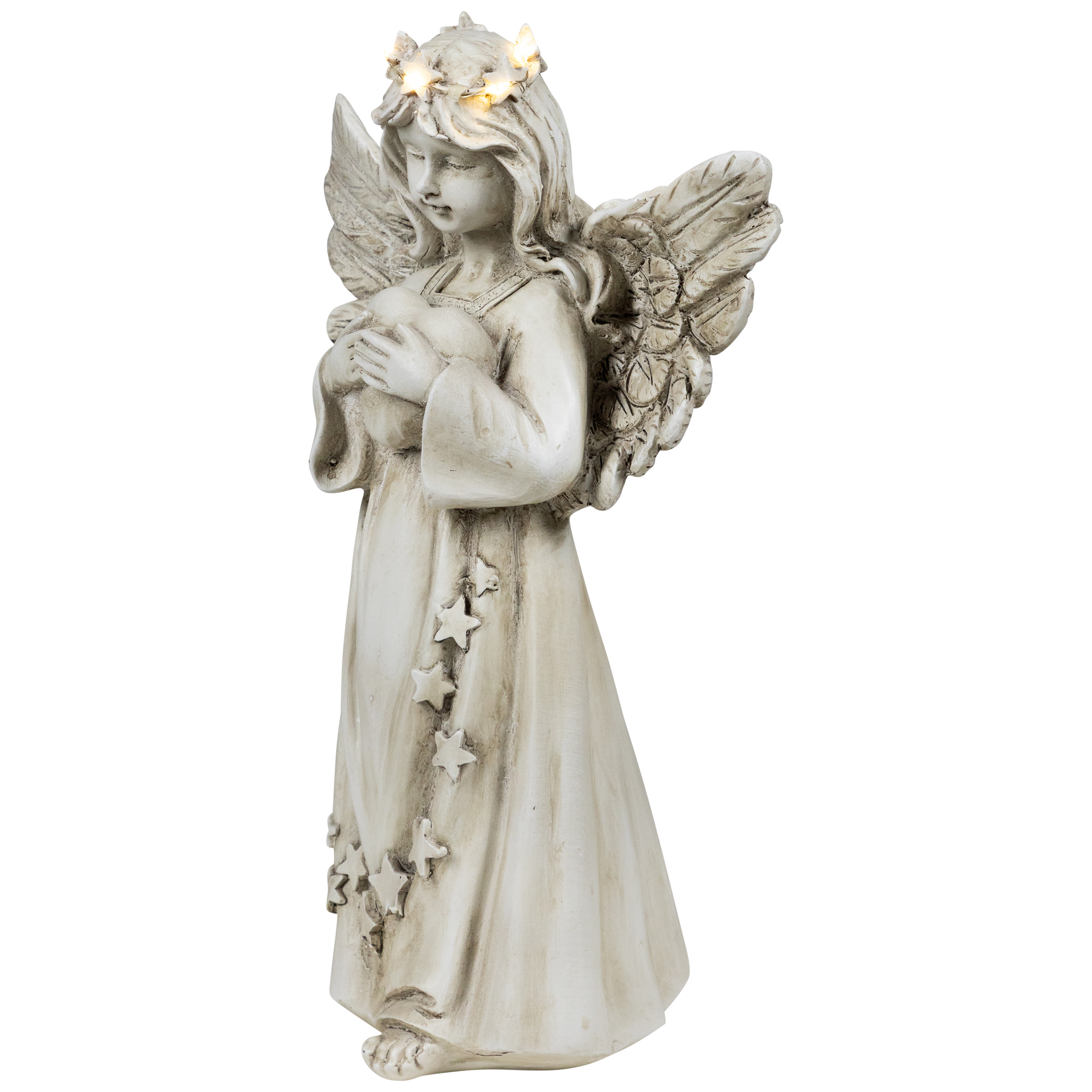 LED Lighted Angel Holding Heart Statue - 11.75"