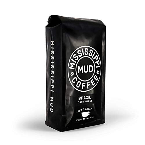 Mississippi Mud Brazil Whole Bean Coffee Dark Roast, 100% Organic Arabica, 10 oz