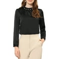 thumbnail image 1 of INSPIRE CHIC Women's Elegant Pleated Neck Long Sleeves Satin Blouse XS Black, 1 of 6