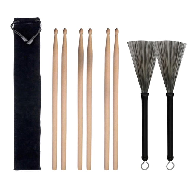 Baquetas de Bambú + Cepillos de Alambre Retráctil + Cepillos de Tambor de Varillas + Bolsa de Almacenaje Piezas de Reemplazo para Marimba - CUTICAT Baquetas para batería 5A Hard Maple