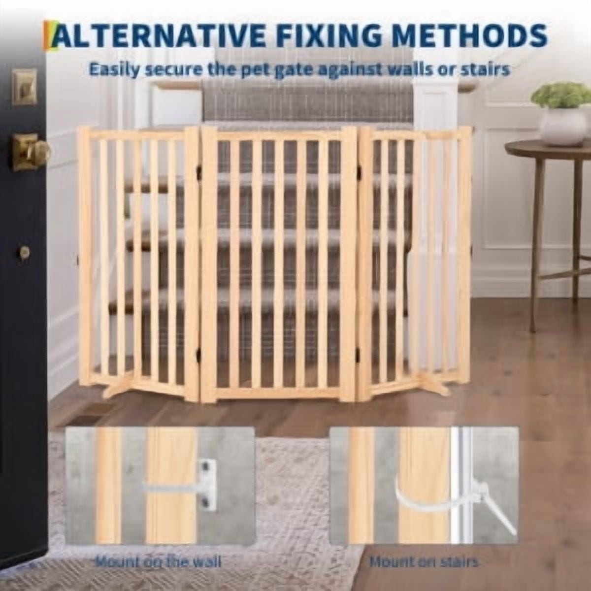 TEQIN Indoor Pet Gate,Freestanding Pet Gate for Dogs,Folding Dog Gate for Stairs or Doorways,Freestanding Pet Fence Kitchen Wooden Pet Barrier for Cats and Dogs