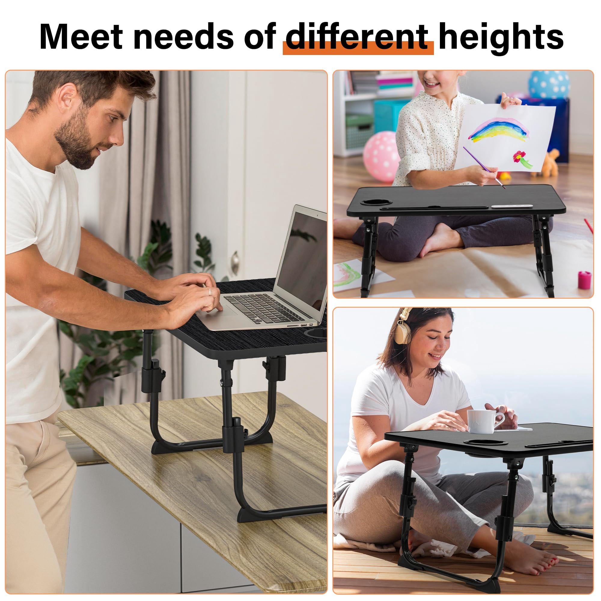 Laptop Desk For Bed Height Adjustable  Lap Table With Usb/storage Drawer/cup Holder/tablet Stand/book Shelf Foldable Breakfast Tray Portable Reading Writing Sofa & Floor Black