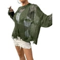 thumbnail image 2 of Women'S Hollow Out Crochet Sweaters Top Long Sleeve Ripped Knit Top Gothic Clothes Concert Outfits Green M, 2 of 9