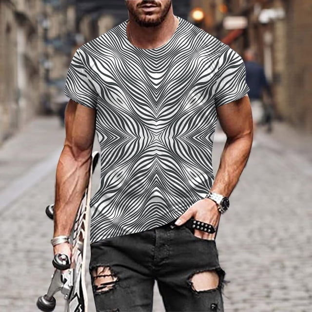 EGNMCR Men's Fashion Summer Neckline T-shirt Printing Pattern Short Sleeve