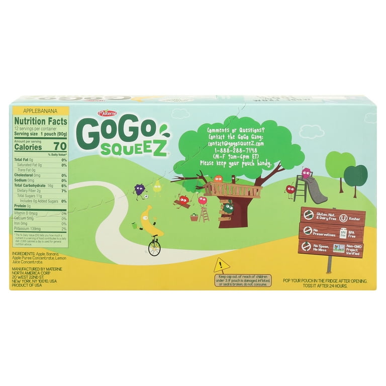 12 Pack) GoGo Squeez Apple Banana Applesauce Snack Pouch, 3.2 oz