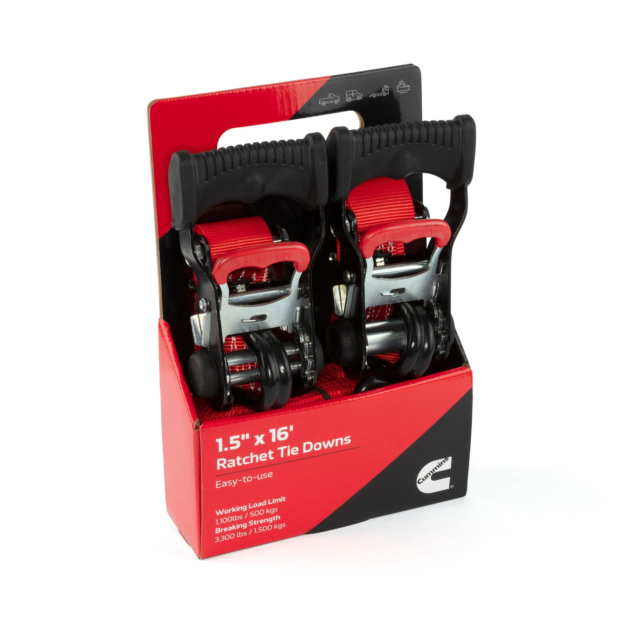 Cummins 1.5" x 16' Ratchet Tie Downs