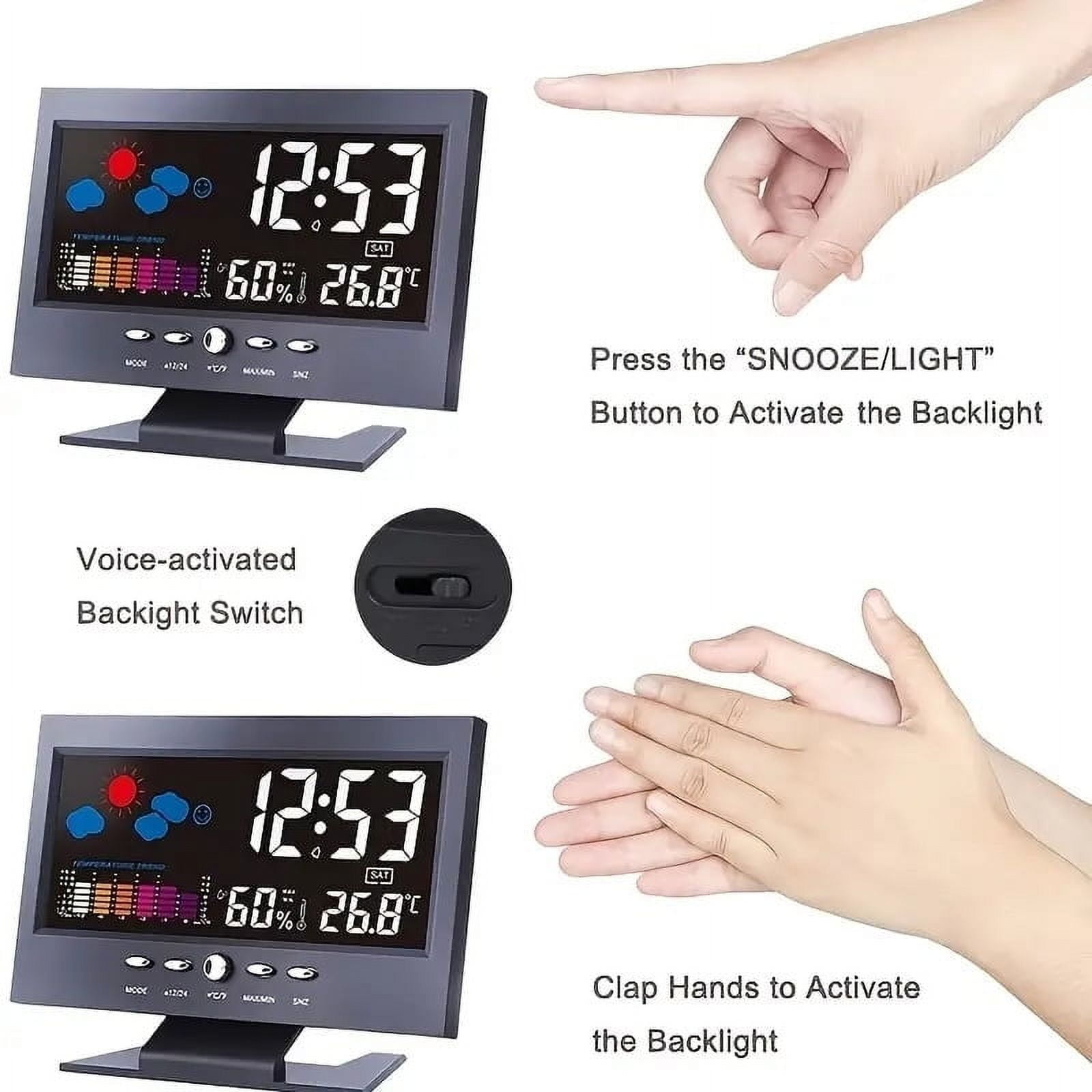 3 Packs Digital LED Alarm Clock with Temperature Humidity Weather Display Indoor Outdoor Table Clock USB Powered Color Screen for Home Office Desk Bedroom Nightstand