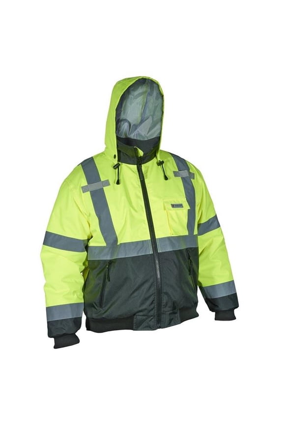 127-VBBCL3LX2 Two-Tone Bomber Jacket with Silver Stripes, Hi Vis Lime - 2XL