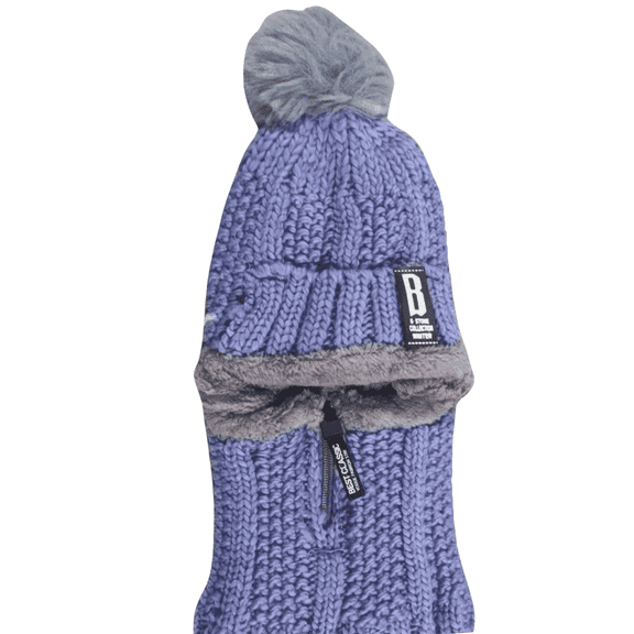 Warm and Cozy Winter One Piece Beanie Knitted Hat and Scarf Set for Girls Blue Small