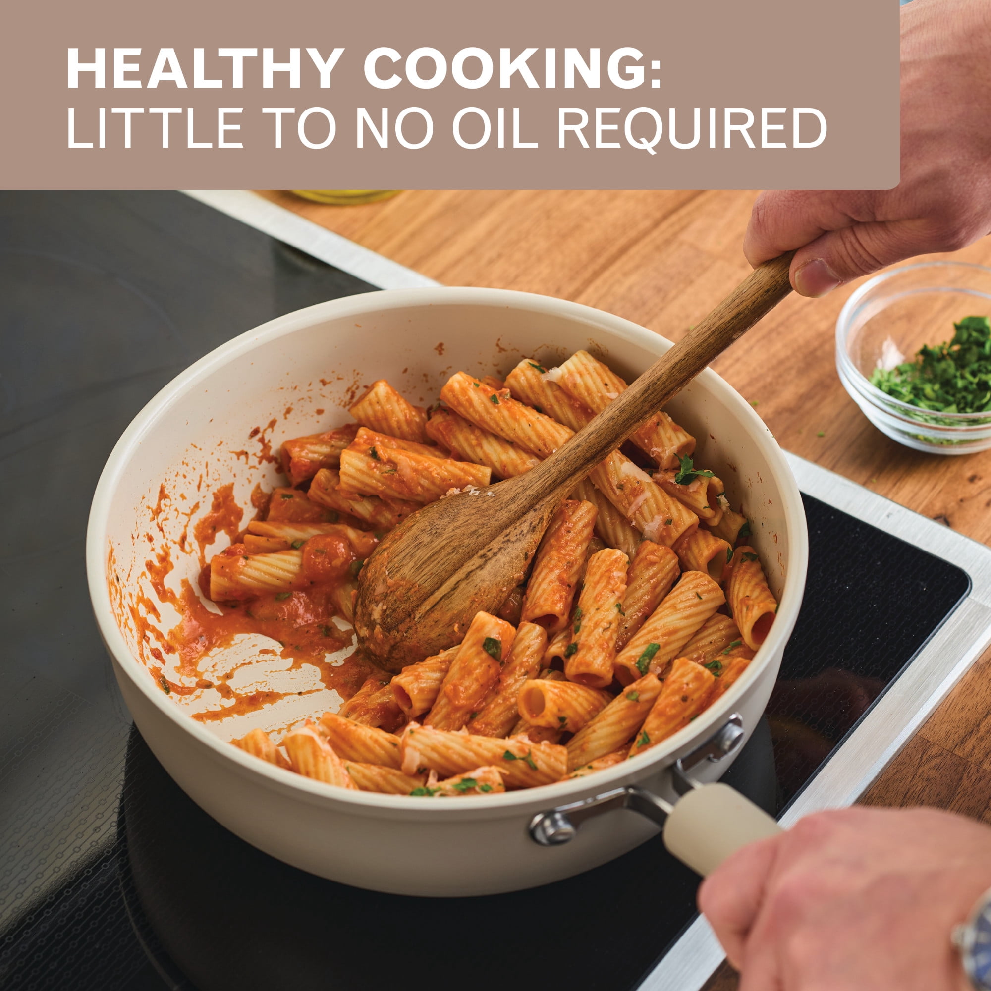 Farberware TrueCook Ceramic Plus Induction Chef's Pan, 3.5-Quart, Taupe