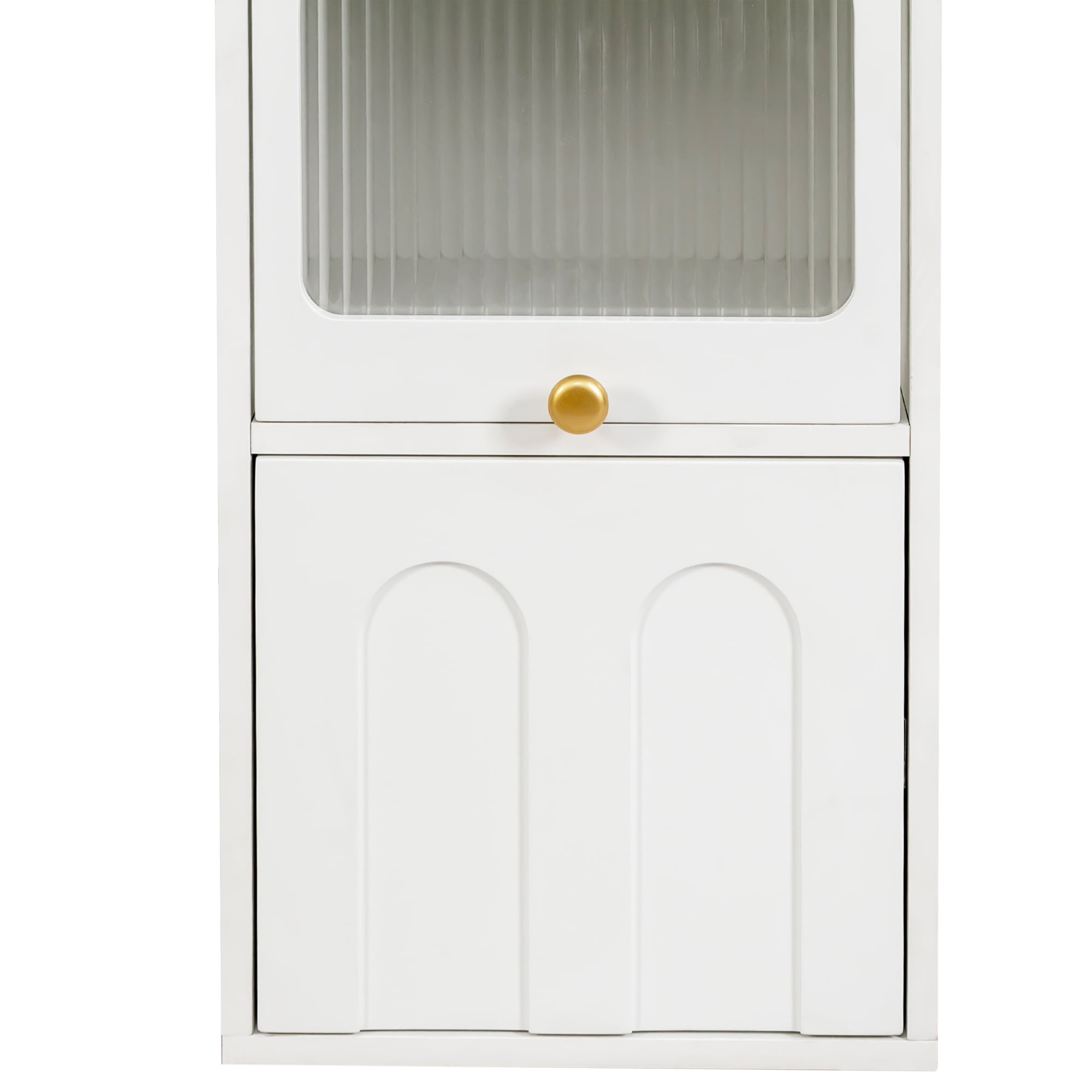 Tall Bathroom Storage Cabinet Narrow Unit with 2 Drawers Glass Door, White