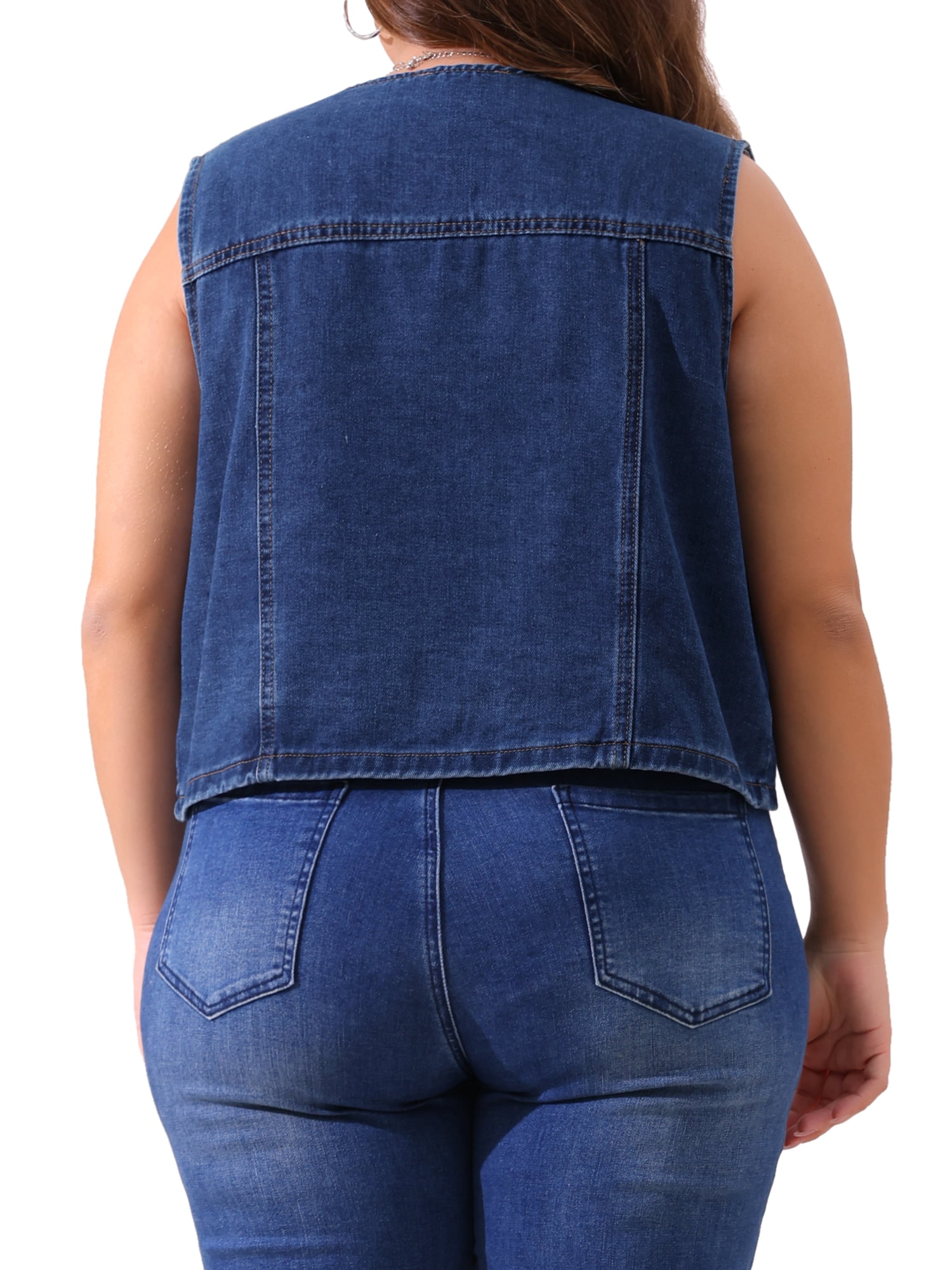 DARING DIVA Women's Plus Size V Neck Button Down Casual Denim Vest 4X Blue