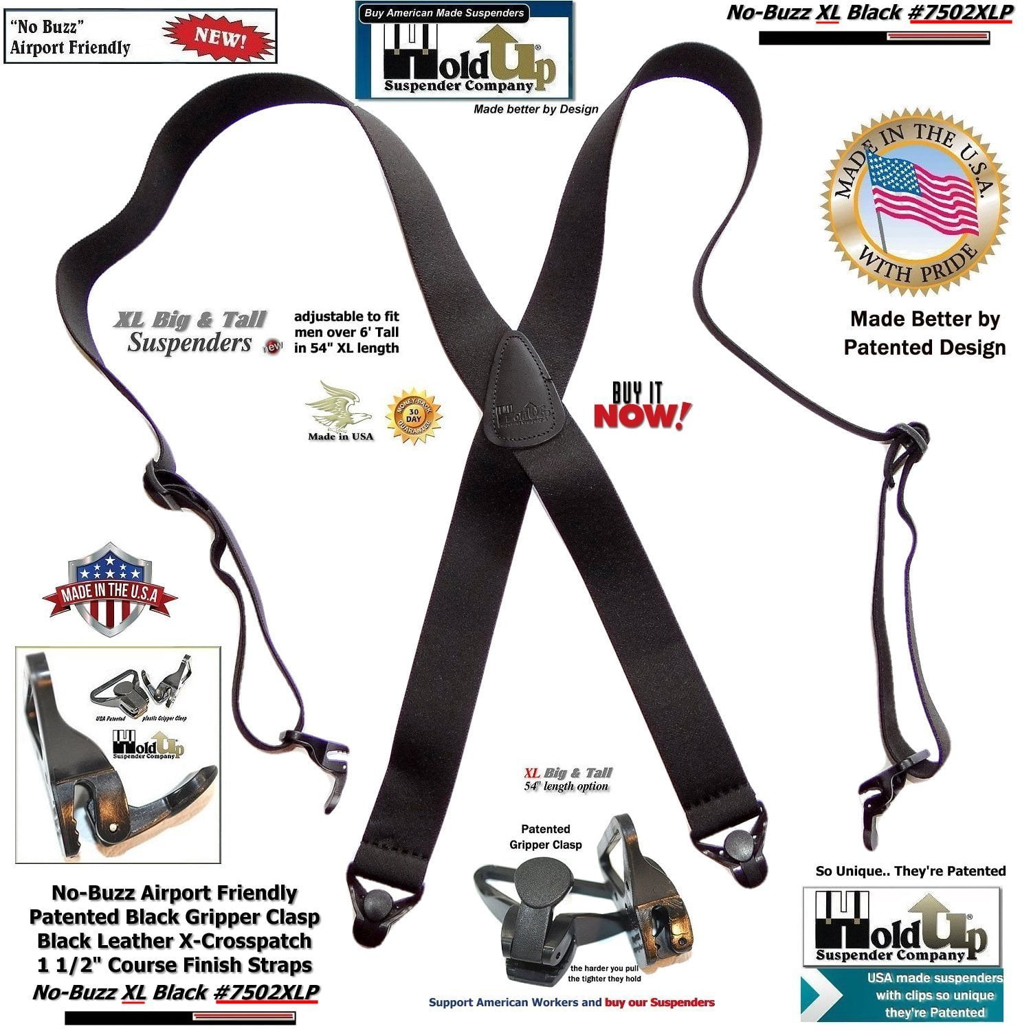 Holdup Suspender HoldUp XL Nobuzz Black Airport Friendly Xback