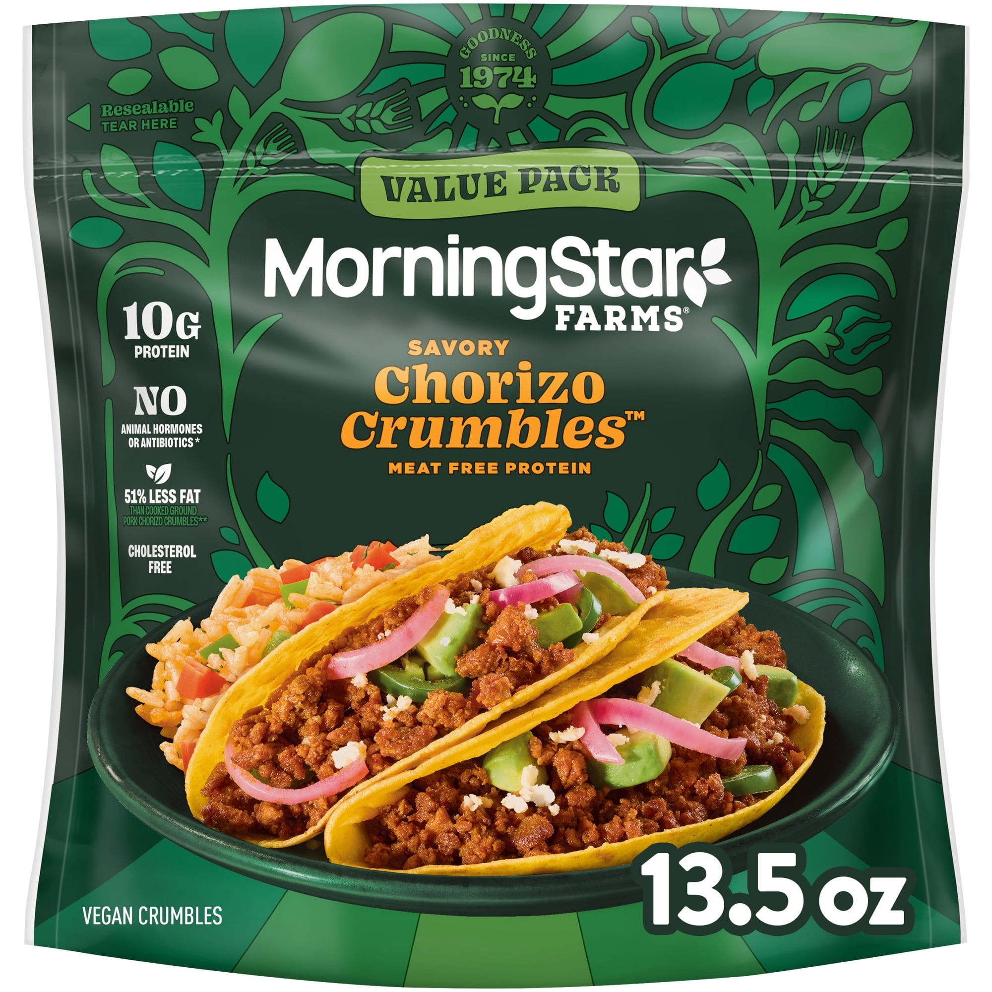 MorningStar Farms Meal Starters Savory Chorizo Vegan Crumbles, Meat Free Protein, 13.5 oz Bag