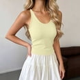 thumbnail image 2 of Womens Sleeveless Tank Top form Fitting Spaghetti Strap Crew Neck Ribbed Knit Basic Cami Shirts with Chest Padded Yellow, 2 of 5