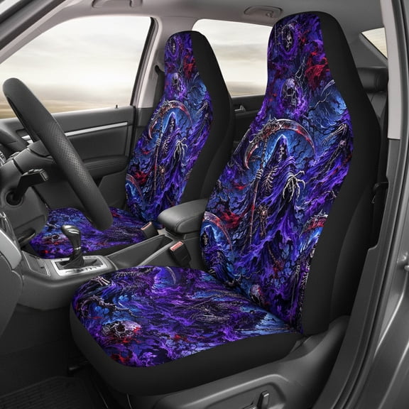 Emacom Ltd Grim Reaper Car Seat Covers Set, Gothic Skull Skeleton Auto Seat Protectors, Edgy Dark Art Vehicle Interior Accessories for Car SUV