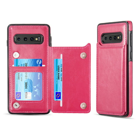 Samsung Galaxy S10 Wallet Phone Case with Card Holder Premium PU Leather 3 Credit Card Slots Case Magnetic Clasp and Durable Shockproof Cover PINK Case for Samsung Galaxy S10 (6.1