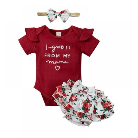 

Bullpiano 0-24M Baby Girl Clothes Short Set Ruffled Short Sleeve Bodysuit+floral Shorts 3pcs/set Infant Outfits Bow Bloomers Shorts