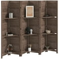 thumbnail image 2 of HOMCOM 6 Panel 67" Tall Wood Privacy Screen Room Divider with 3 Display Shelves, and Folding Storage for Bedroom or Home Office, Walnut, 2 of 9