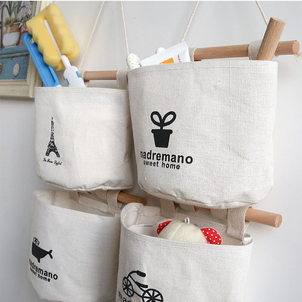 Linen Cotton Fabric Wall Door Closet Hanging Storage Bag 1 Pockets Over The Door Organizer for