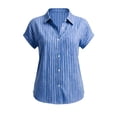 thumbnail image 6 of Yievot Womens Button Down Shirts Cotton Linen Striped Dress Shirt Short Sleeve Collared Office Work Blouses Summer Tops, 6 of 6
