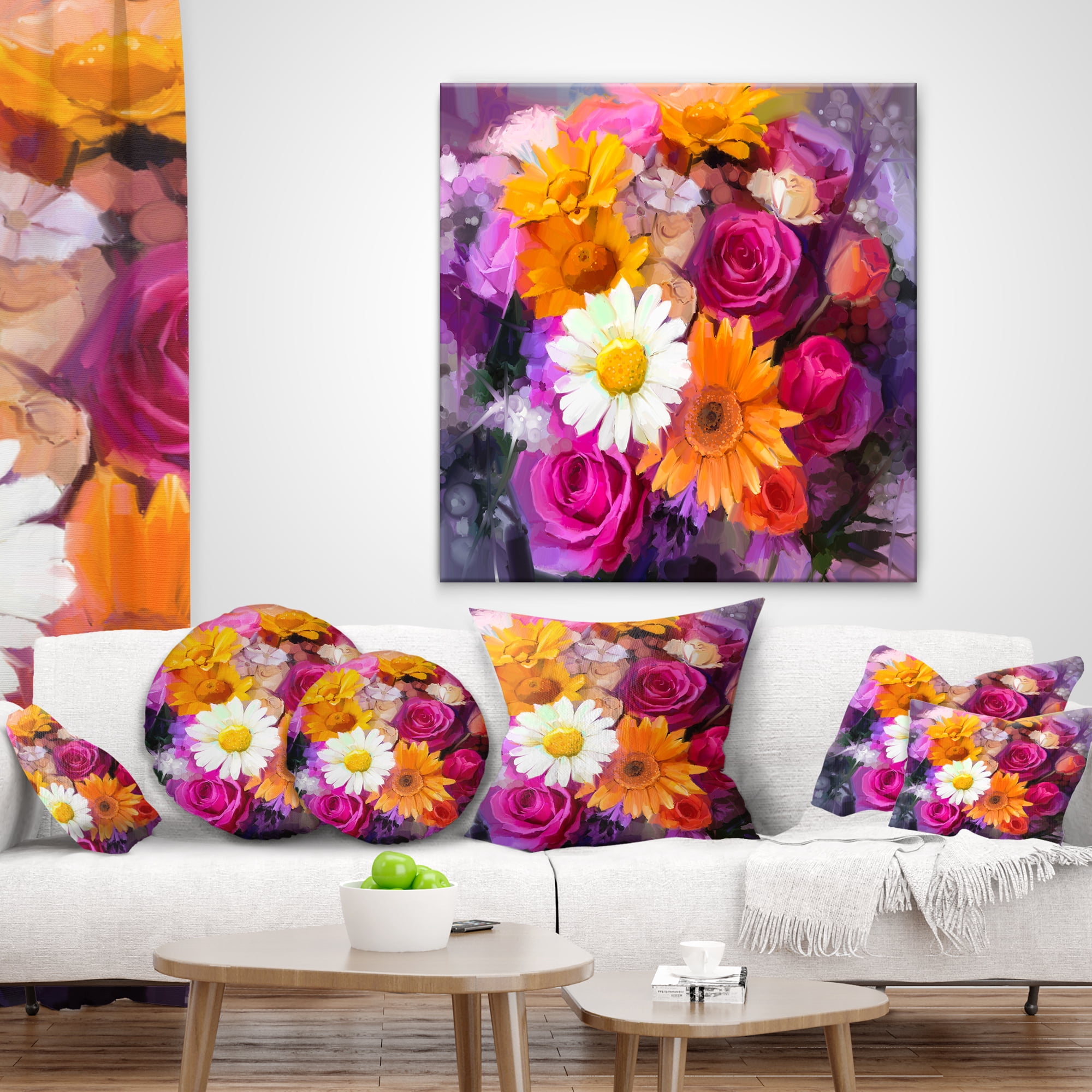 Designart Bouquet of Flowers Watercolor - Floral Throw Pillow - 18x18