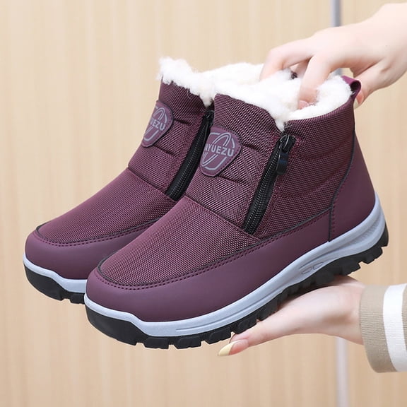 LIJCC Women's Faux Fur Lined Warm Ankle Boots Waterproof Winter Snow Boots Side Zipper Lightweight Comfort Outdoor Boots Casual High Top Non-Slip Walking Shoes