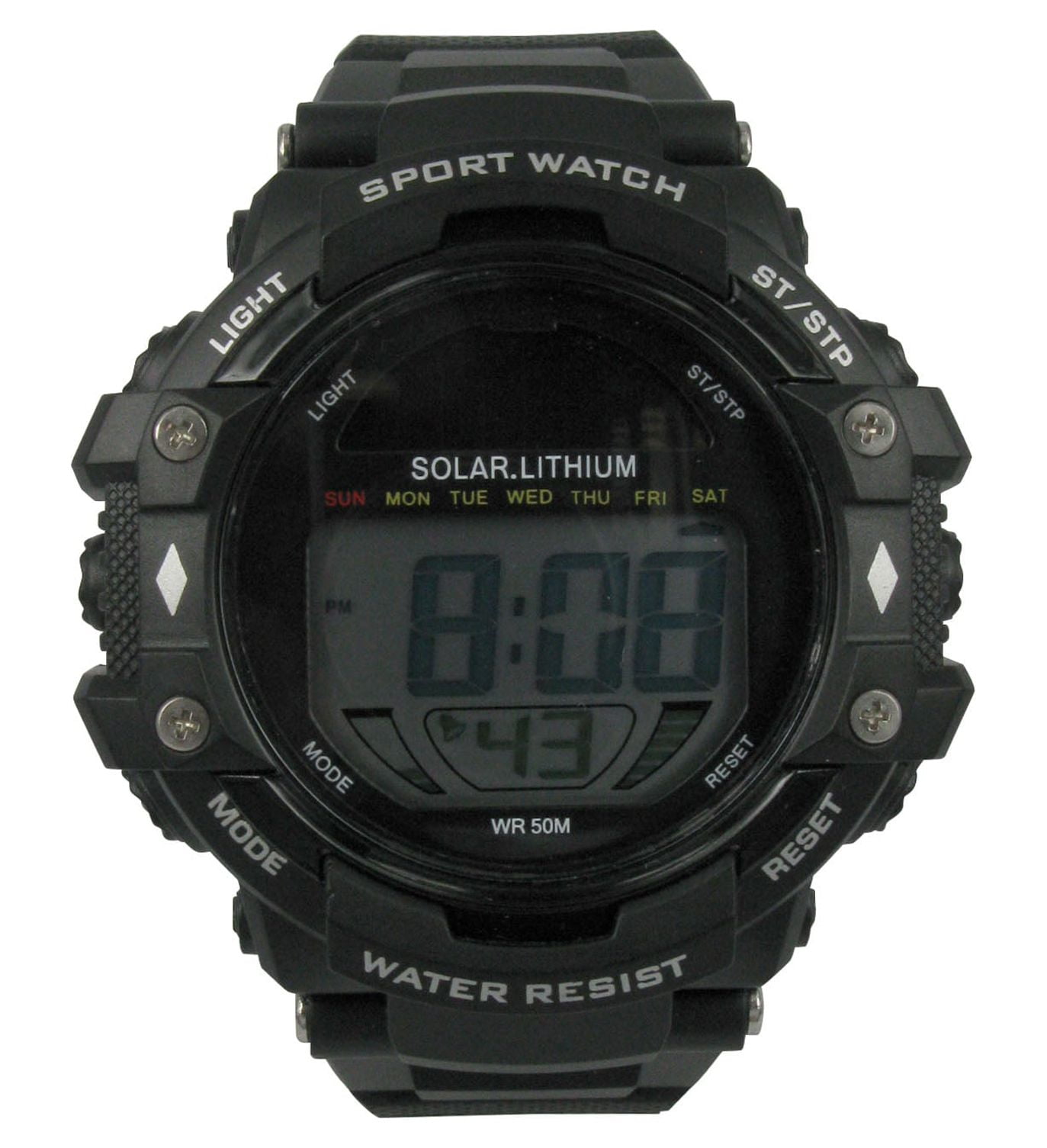 Mens Solar Digital Wristwatch Plastic Strap