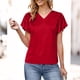 thumbnail image 4 of TaTaai Women's V-neck short sleeve top, solid color, ruffled sleeve design, casual stylish, soft breathable fabric, pullover style, ideal for daily outings & brunch dates Gift, 4 of 8