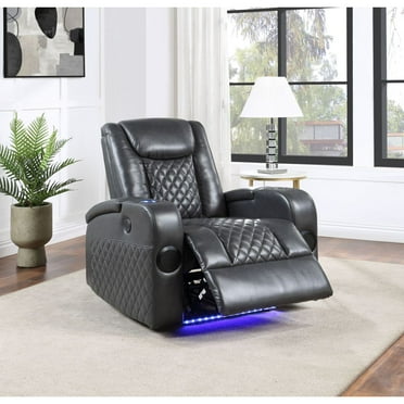 ACME Alair Power Motion Leather Recliner W/Bluetooth Speaker & Cooling Cup Holder, Dark Gray