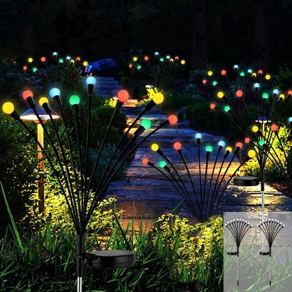 Qillnyy Solar Firefly Stake Lights, 2 Pack 10 LED Swaying Waterproof Outdoor Garden Yard Path Patio Decor, Multicolor