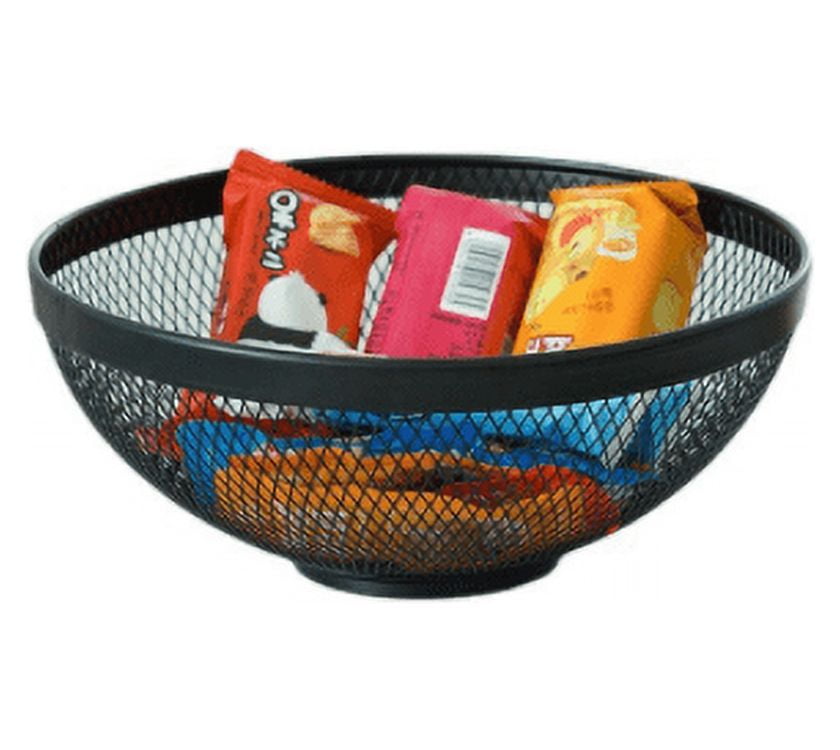 Metal Mesh Fruit Basket 10'Diameter Large Candy Bowl Large Black Round Decorative Bowl For Kitchen Countertop Home