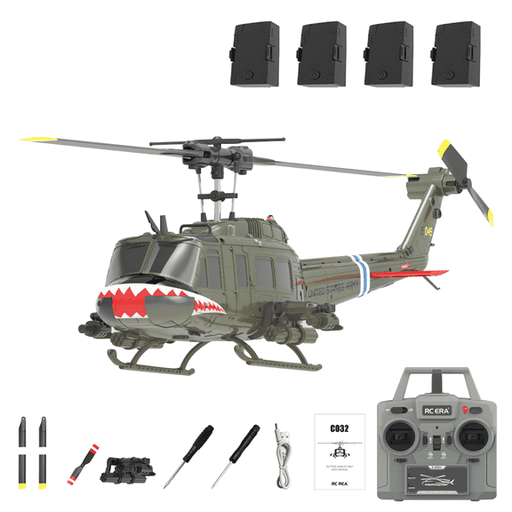 RC ERA C032 UH-1 Huey RC Helicopter with 3D Inverted Flight, 1/48 Scale 6CH Brushless RC Helicopter with Gyro Stabilization & Intelligent Positioning System for Adults