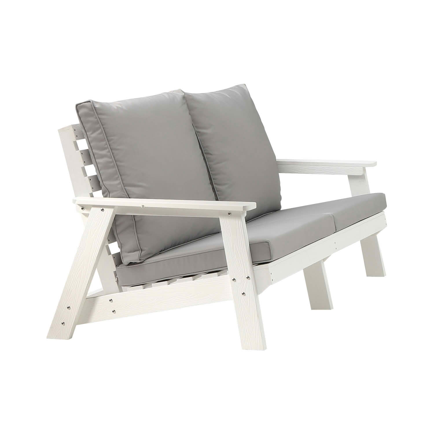 MAYEERTY Wood Grain HIPS Outdoor Loveseat, All Weather 2-Seater Patio Sofa with Soft Cushions for Backyard Pool Terrace